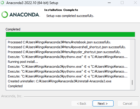 Anacondaのインストーラ⑥インストール完了