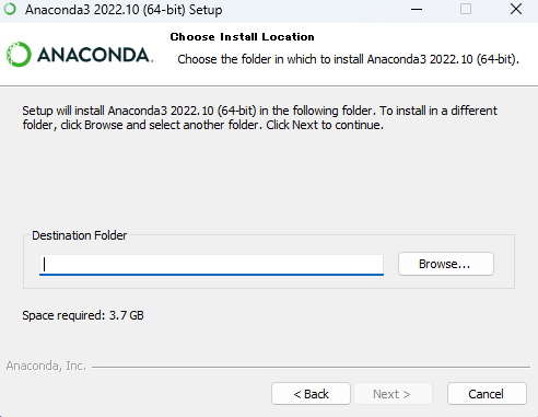Anacondaインストーラ④インストールするディレクトリを選択
