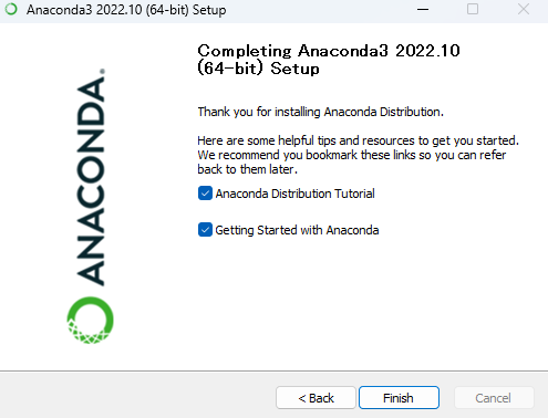 Anacondaインストーラ⑧チュートリアルを開くかどうか選択
